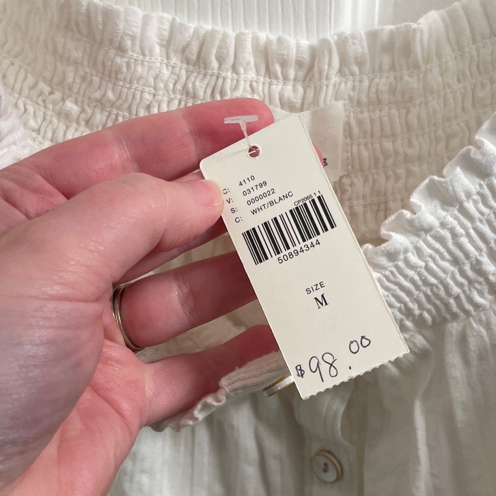 NWT Anthropologie Lucille Off-The-Shoulder Boho White Button Down Blouse Size M - Picture 4 of 13